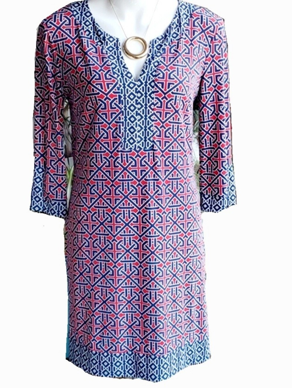 Vintage Liz Claiborne red and blue geometric print dress size Small